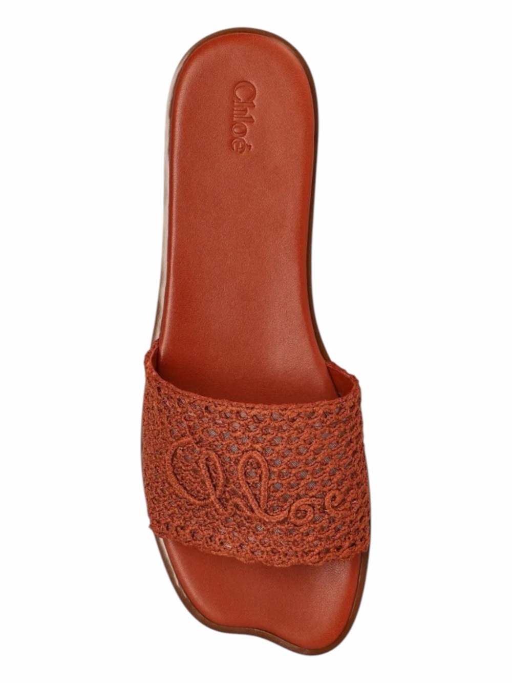 Chloé Flower Leather Crochet Logo Slide Sandals 37.5 / US 7.5 Rust Brown New - Picture 7 of 8